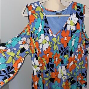 Ninety Colorful Floral Midi Dress - Blue, Orange, Green